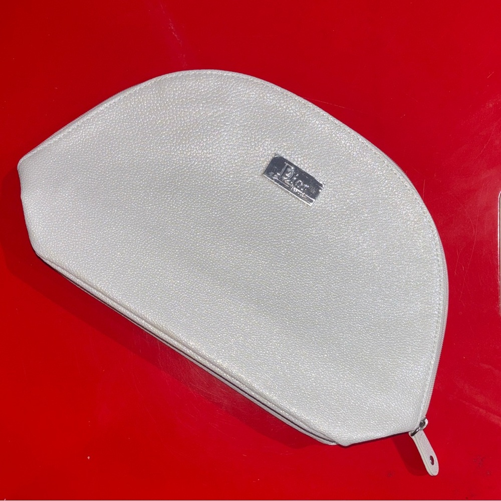 Dior Pebbled Texture Cosmetic Bag Pouch in White-Silver